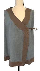 Bryn Walker 100% Linen Teal Brown Koryo Wrap Vest Top Size S Lagenlook Coastal - Picture 1 of 7