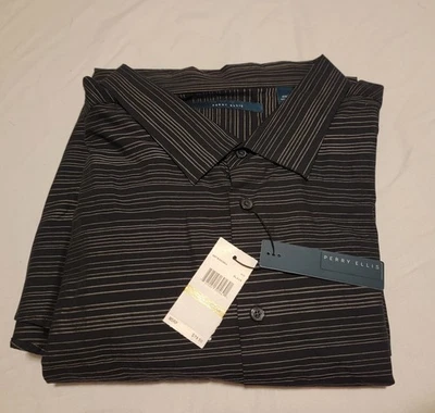 Camisa social masculina listrada preta manga longa Perry Ellis 4XLT US$ 79,50 MSRP nova com etiquetas - Imagem 1 de 4