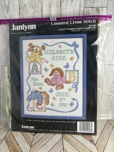 Janlynn Sleepy Bunnie's Birth Sampler #54-48 11"x14" punto de cruz contado - Imagen 1 de 2