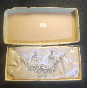 Rare Vintage Ri-Etta 12 kt 1/20 GF Gold Rhinestone Necklace/ Earring Set New Old - Picture 1 of 9