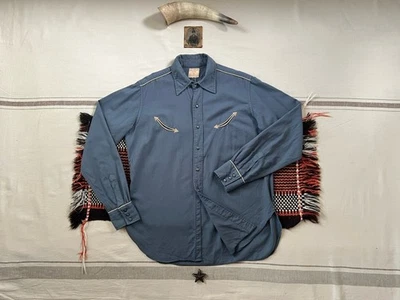 LVC Levi's Vintage Clothing Western Rodeo Shirt M Wool Smile Pockets Rare Blue - Image 1 of 4