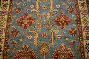 4 x 5'10 Geometric Super Kazak Handmade Oriental Carpet Vege Dyed Wool Area Rug - Picture 1 of 10