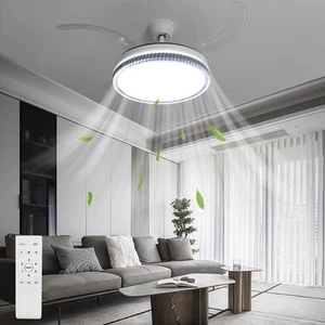 LED Ceiling Fan Light 3 Colour Dimmable Chandelier Lamp with Remote Control - Picture 1 of 19