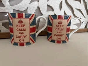 Set Of 2 Kent Pottery Keep Calm and Carry On Ceramic Mugs 12 Oz British Flag - Picture 1 of 4