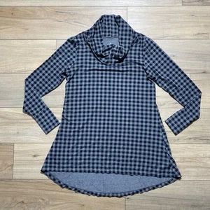 Cuddl Duds Womens Check Long Sleeve Cowl Neck Tunic Top Size Large Black Gray - Picture 1 of 8