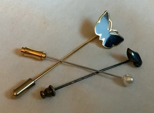 Set of 3 Vintage Stick Pins - Butterfly - Pearl - Wooden Shoe - Picture 1 of 5