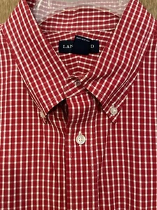 Lands’ End Camicia Uomo XL 17-17 1/2 Rosso Bianco Check Manica Lunga Bottoni - Foto 1 di 6