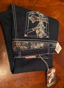 Brand new Rhinestones Girls Bling Pocket Dark Skinny Denim jeans plus  size16.5 - Picture 1 of 6