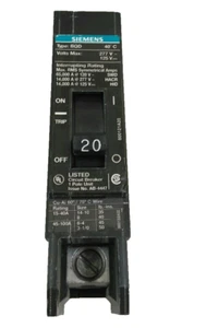 SIEMENS/BQD120/1Pole/20A/277V/TIPO BQD/PERNO ENCENDIDO/DISYUNTOR/USO (25C2UP) - Imagen 1 de 5
