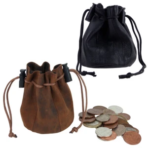 Oakridge Leather Small Black Drawstring Pouch Change Coins Wrist Mens Ladies - Picture 1 of 22