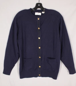 Vintage Carroll Schilf marineblau 100 % WOLLE Knopfleiste RIPPBORTE Taschen PULLOVER CARDIGAN M - Bild 1 von 4