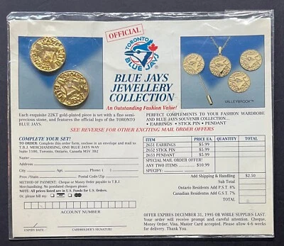1995 Toronto Blue Jays MLB Baseball 22k Earrings Original Unopened New Old Stock - Image 1 of 2
