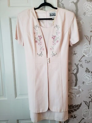 Vestido Chaqueta Vintage Sheri Martin NY Rosa Manga Corta Talla 16 Bordado Floral Foto 1 de 4