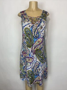 Spense Paisley Multi Casual Tunic Dress Women's Size PL Stretch V Neck Pullover - Picture 1 of 13