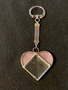 Purple & Clear Glass Heart Keychain Keyring Purse Or Backpack Tag - Picture 1 of 6