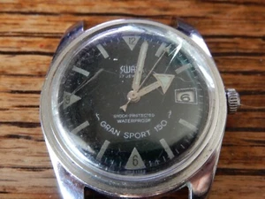 Swank 17 Jewel Gran Sport 150 Green Watch Working FOR PARTS - Picture 1 of 9
