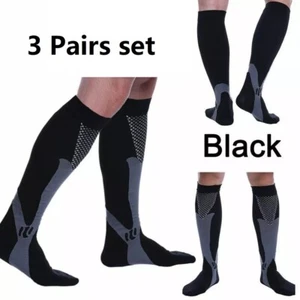 Compression Socks 20-30mmHg Black Quick-dry Sport Stockings 3~4XL Running 3Pairs - Picture 1 of 10
