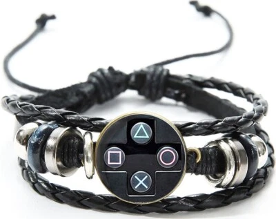 Playstation (Bracelet) video gaming, gamer black rope bangle w/ charm, PS4, PS2 - Image 1 of 4