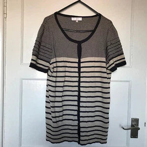 Jasper Conran Short Sleeve Cardigan Size 18 Blue Beige Striped Button Cotton - Picture 1 of 9