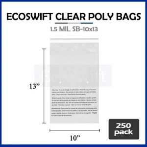 250 10x13 Self Seal Suffocation Warning Clear Poly Bags 1.5 mil Free Shipping - Picture 1 of 6