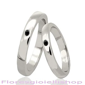 Coppia di fedi - fedine in argento 925 con 2 diamanti neri. Fedina anniversario - Foto 1 di 1