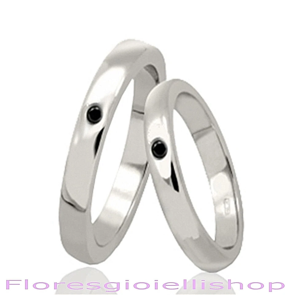 Coppia di fedi - fedine in argento 925 con 2 diamanti neri. Fedina anniversario - Immagine 1 di 1