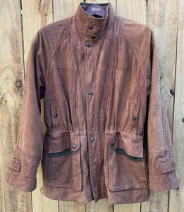 Vintage Suede Leather Parka Men Large Caramel Heavy Double Collar Distressed - Picture 1 of 12