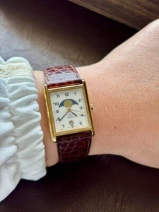 GRACE FABLIAU Moonphase Quartz Tank Watch 26x33mm Gold Vintage Japan Rare - Picture 1 of 10