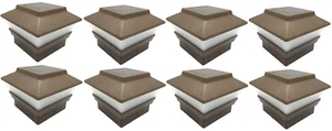 4X4 8-PCS Relightable Brown Wood Grain Texture Solar LED Post Deck Cap Light - Picture 1 of 8