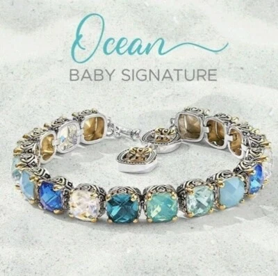 Park Lane OCEAN Baby Signature Bracelet Blue Green Clear CZs Goldtone Toggle - Image 1 of 2