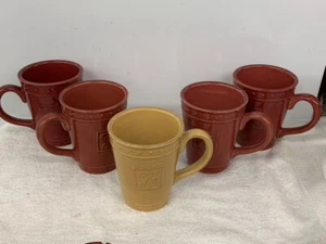 SIGNATURE HOUSEWARES -- SORRENTO -- MUSTARD, BURGUNDY MUGS (5) - Picture 1 of 4