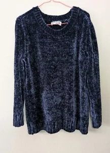 Orvis Sweater Womens Large Pullover Crew Neck Long Sleeve Chenille Stretch Blue - Picture 1 of 9