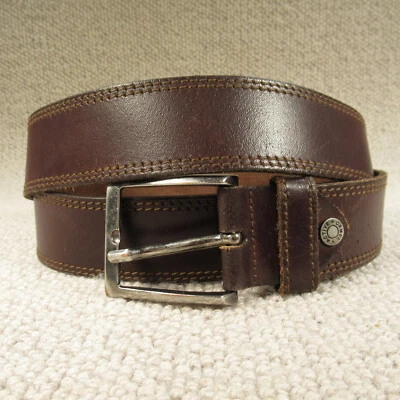 Cinturón Cuero Camel Talla 44 Extra Grande Marrón Sólido Cosido Grueso Italia De Colección Foto 1 de 4