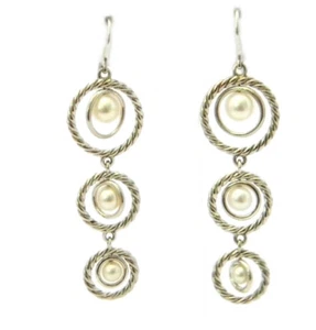 David Yurman Sterling Silver Triple Drop Pearl Dangle Earrings NWT - Picture 1 of 5