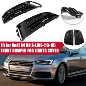 Full Black Front Fog Light Cover For AUDI A4 B9 S-LINE 2016-2018 Bumper Grille - Picture 1 of 12