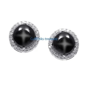 Natural Black Star & CZ Gemstones with 925 Sterling Silver Cufflinks For Men #39 - Picture 1 of 3