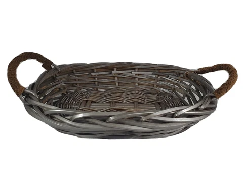Gray Woven Medium Basket With Handles Oval Cover