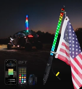 2FT RGB Lighted Whip Chasing Antenna for RZR Can-Am Polaris UTV ATV Accessories - Picture 1 of 7