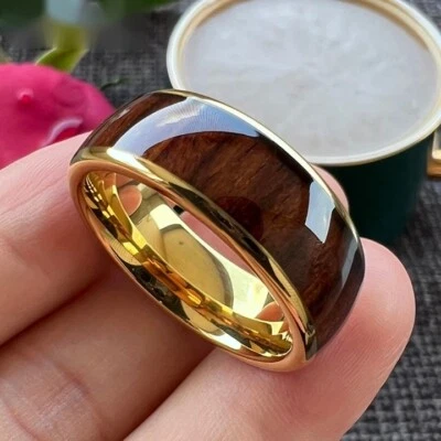 Anillo de boda de 8 mm para hombres y mujeres de carburo de tungsteno con incrustaciones de madera Foto 1 de 4