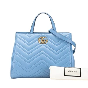 Gucci Handbag Shoulder Bag GG Marmont 2-Way 448054 Blue Light Blue Leather Auth - Picture 1 of 8