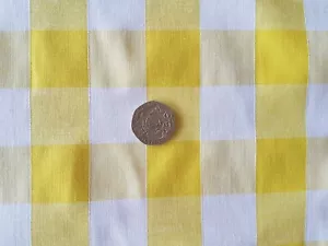 Yellow & White 1 inch Gingham check polycotton fabric material - 1 full metre - Picture 1 of 2