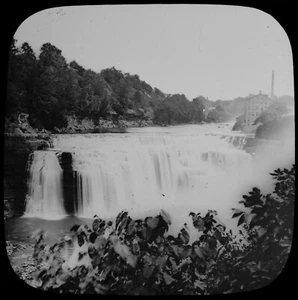 LOWER GENESEE FALLS USA C1888 PHOTO Magic Lantern Slide NEW YORK - Foto 1 di 3