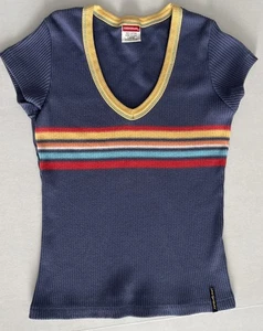 Y2K Union Bay Maglione Donna Maglia Cavo Camicia 100% Cotone Blu Multi USA - Foto 1 di 13