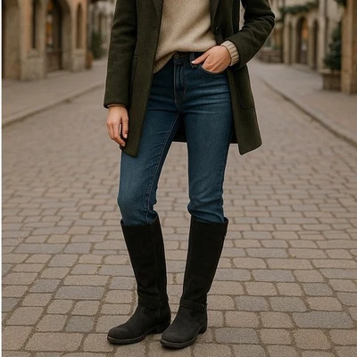 Botas de Equitação Teva De La Vina Alta Impermeável Couro Real Preto Arnês Zíper 10 - Imagem 1 de 4