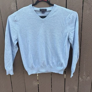 Brooks Brothers Sweater Mens L Blue V-Neck 100% Supmia Cotto Shirt Long Sleeve - Picture 1 of 3
