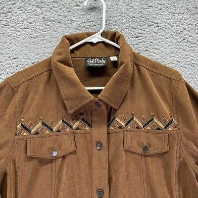 VTG Bob Mackie Wearable Art Shirt Jacket Mens XL Brown Western Aztec Embroidered - Image 1 of 4