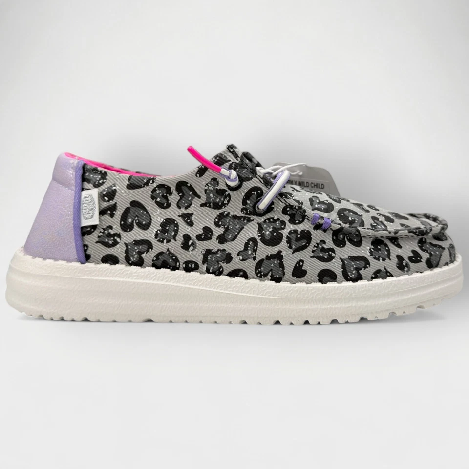 Hey Dude Kids Wendy Wild Child Dark Grey Leopard Shoes Youth 5 Casual Comfort - Image 1 of 4