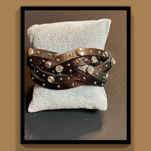 Brighton Thea Harlow Leather Wide Metallic Bracelet - Picture 1 of 8