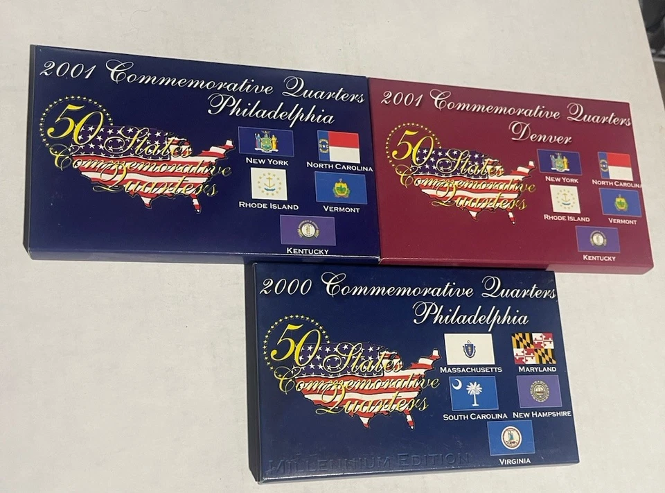 2001 Commemorative Philadelphia &Denver Uncirculated State Quarter Sets + 2000 - Image 1 of 1