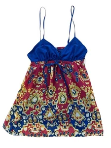Rampage Y2K Babydoll Camisole Top Womens Medium Blue Red Batik Festival Boho 90s - Picture 1 of 9